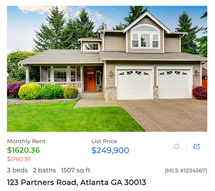 This image is a sample property listing that includes a photo of a house and pricing information.